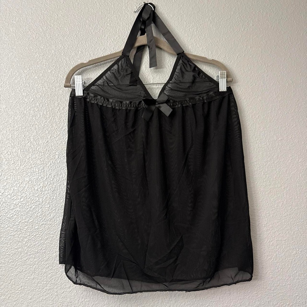 Women's Black Sheer Halter Top Lingerie Teddy  with Bow Detail